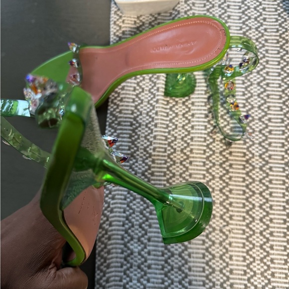Amina Muaddi Green Crystal Embellished Heels - Picture 6 of 7